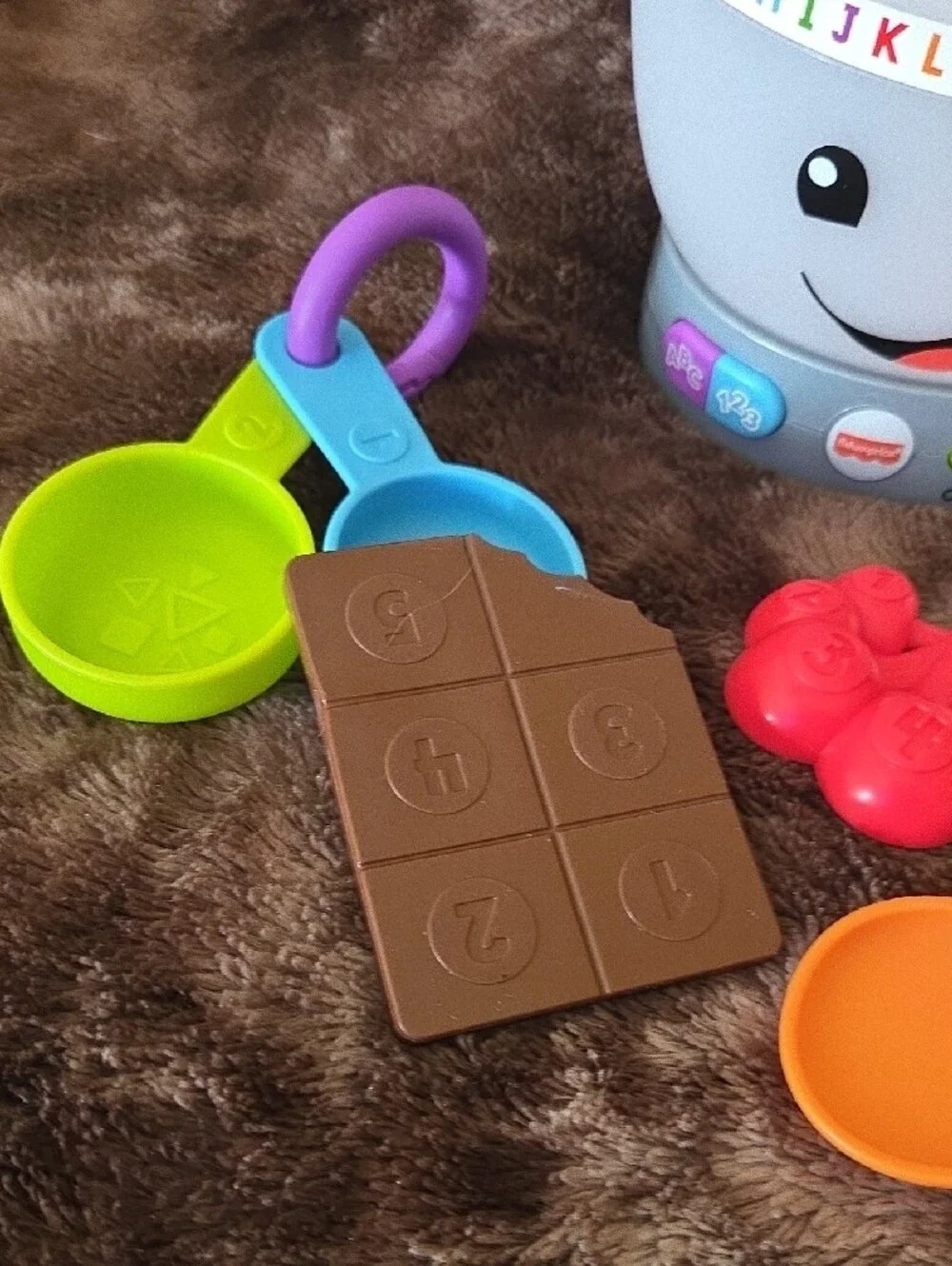 Fisher-Price White Learning Bowl with Orange Spoon and Colorful Accessories